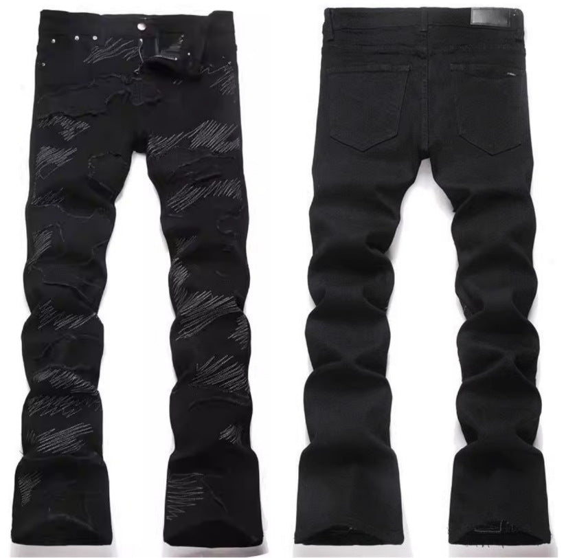 Purple Brand Men Stretch Skinny Ripped Printed Embroidered Denim Jeans