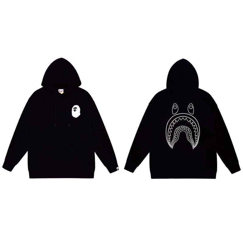 BAPE x Stussy Shark Graphic Hoodie Street Cotton Pullover Sweatshirt
