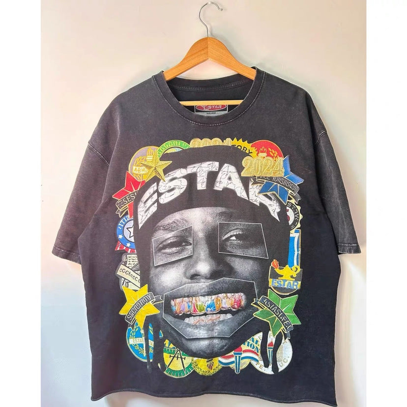Vintage Hip-Hop Rap Print Unisex Oversize Streetwear Baumwoll-T-Shirt
