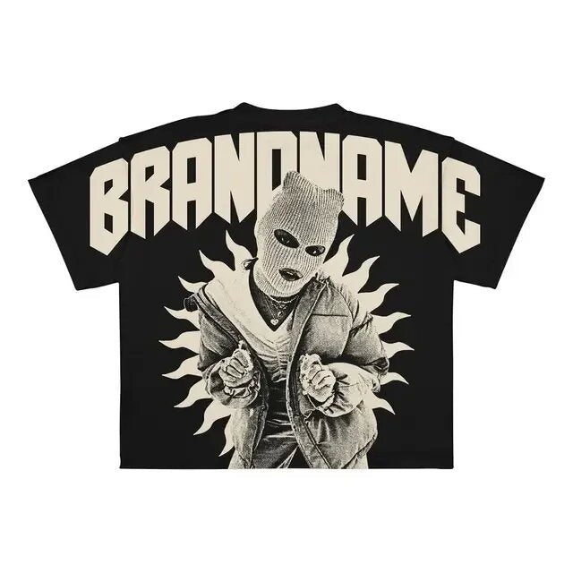 Y2K Punk Gothic Skimaske Grafik Unisex Oversized Streetwear T-Shirt