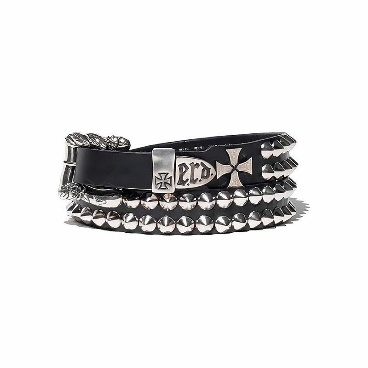 ERD Punk Double Stud Cross Vintage Cow Leather Belt Streetwear Unisex
