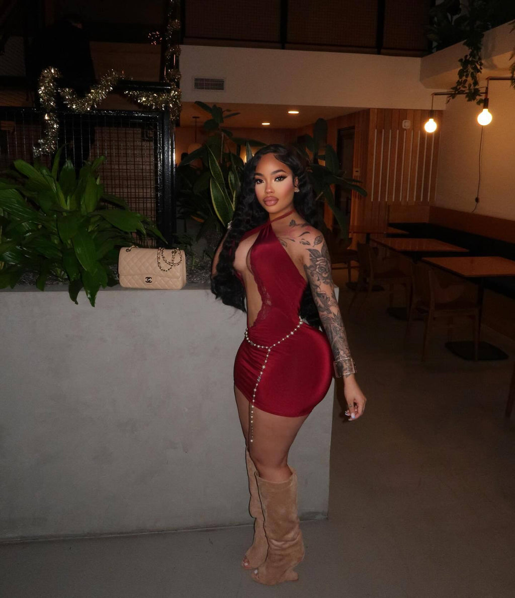 Lace Cutout Halter Bodycon Mini Dress Women Club Outfit