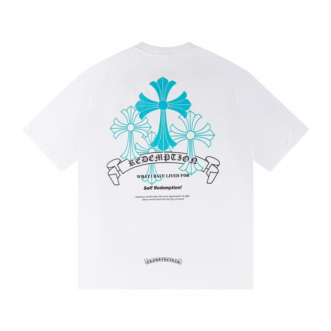 Chrome Hearts Color Sanskrit Cross Print Short Tee Unisex Y2K