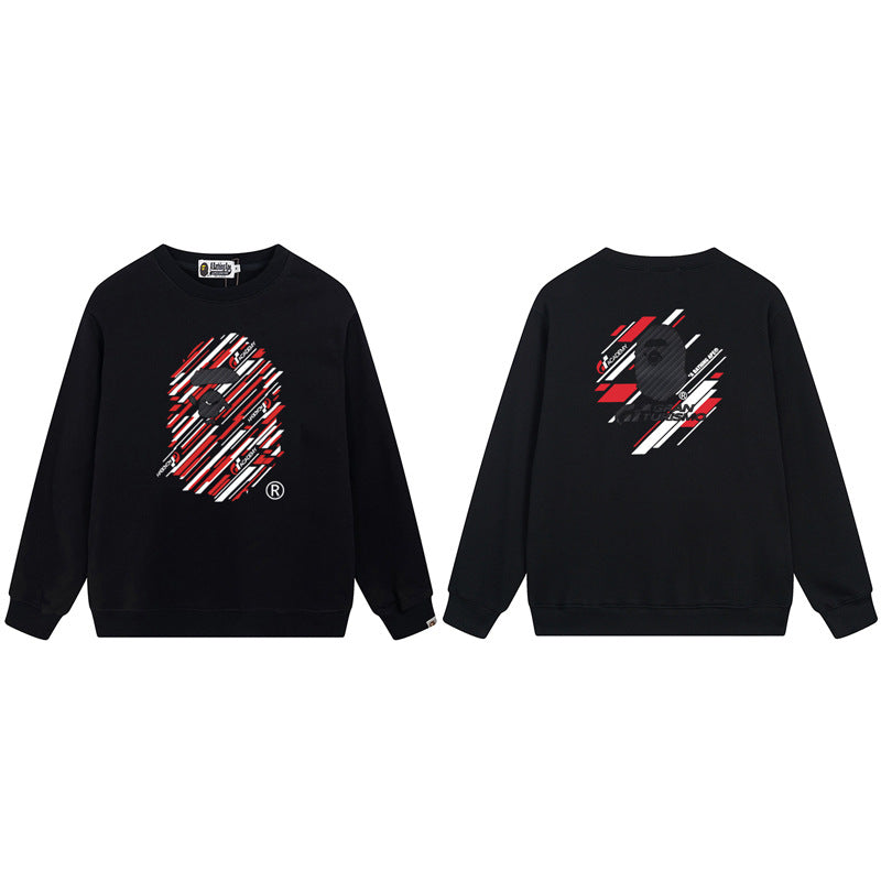 Bape Arch Letter Shark Ape Head Washed Oversized Crewneck Streetwear