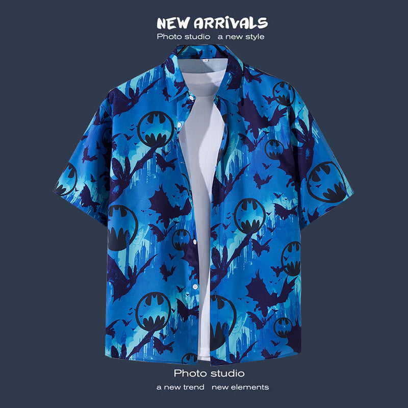 Mens Vintage Tropical Hawaiian Floral Loose Short Sleeve Beach Shirt