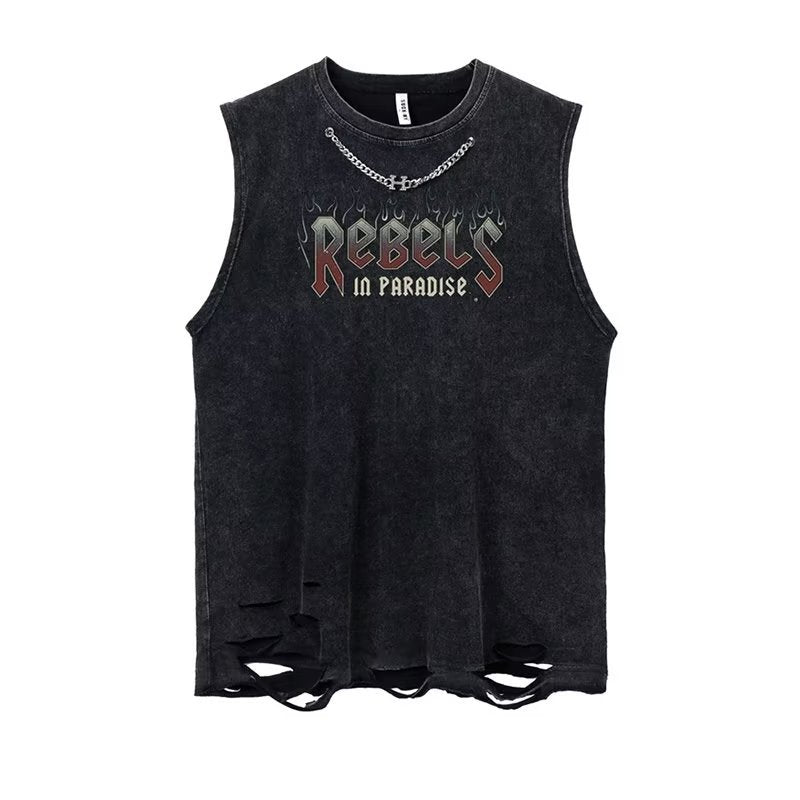 Vintage Washed Ripped Tank Mens Loose Hip Hop Sleeveless Vest
