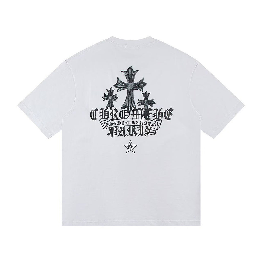Chrome Hearts Color Sanskrit Cross Print Short Tee Unisex Y2K