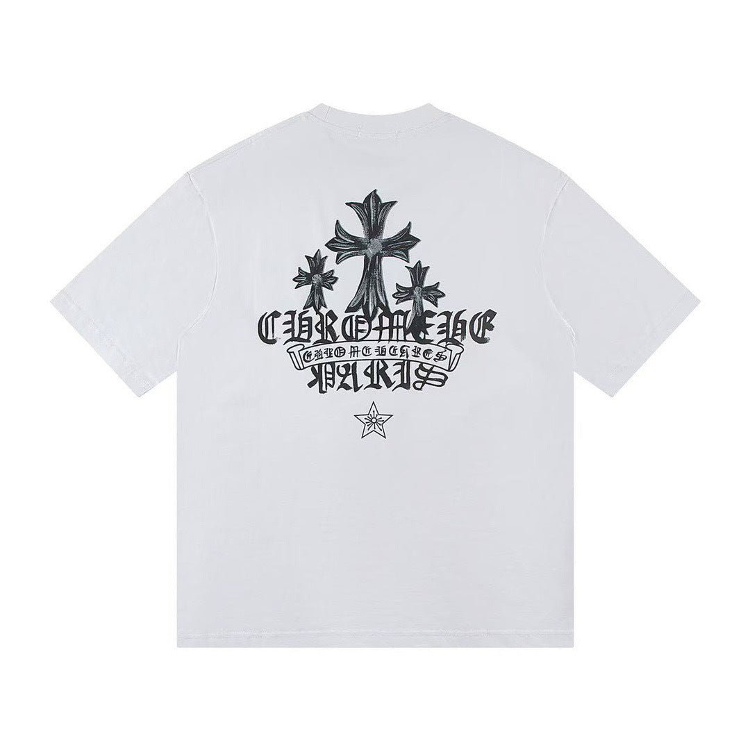 Chrome Hearts Color Sanskrit Cross Print Short Tee Unisex Y2K