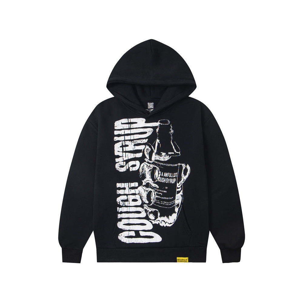 Cough Syrup Graphic Hoodie Vintage Letter Print HipHop Street Pullover