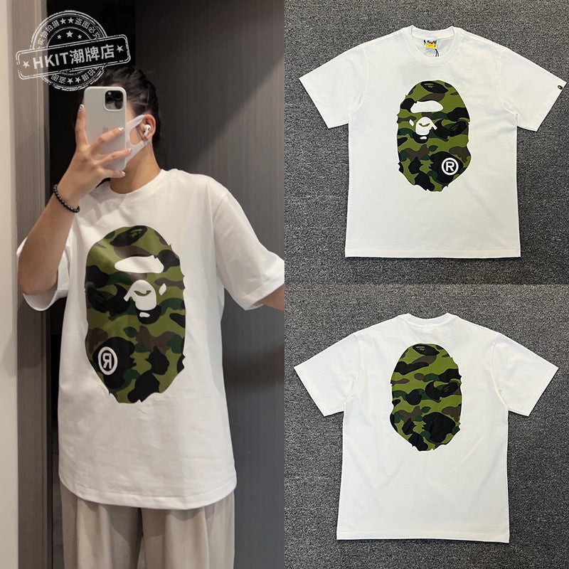 Bape Shark Camo Zip Graphic Oversized Tee Streetwear Unisex