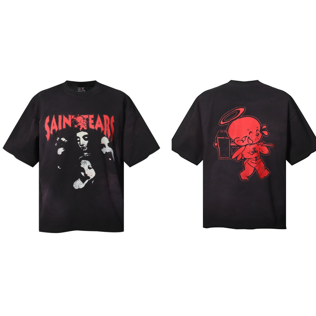 Saint Michael Vintage Washed Graphic Print Loose Streetwear T-Shirt