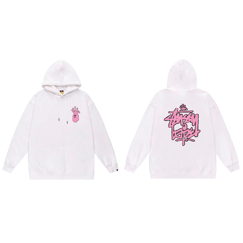 BAPE x Stussy Shark Graphic Hoodie Street Cotton Pullover Sweatshirt