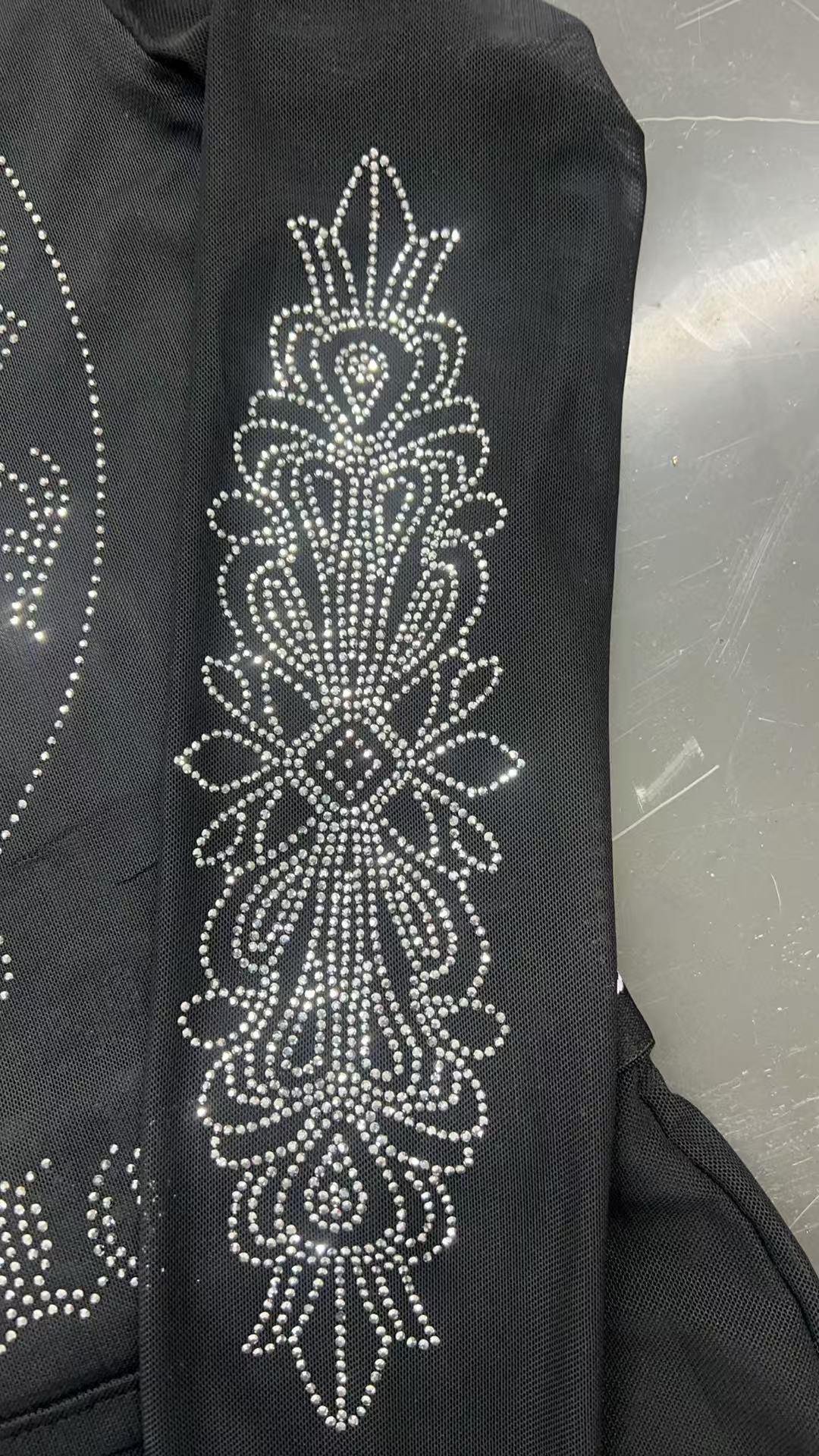 Chrome Hearts Rhinestone Mesh Long Sleeve 2 Piece Shorts Set Women