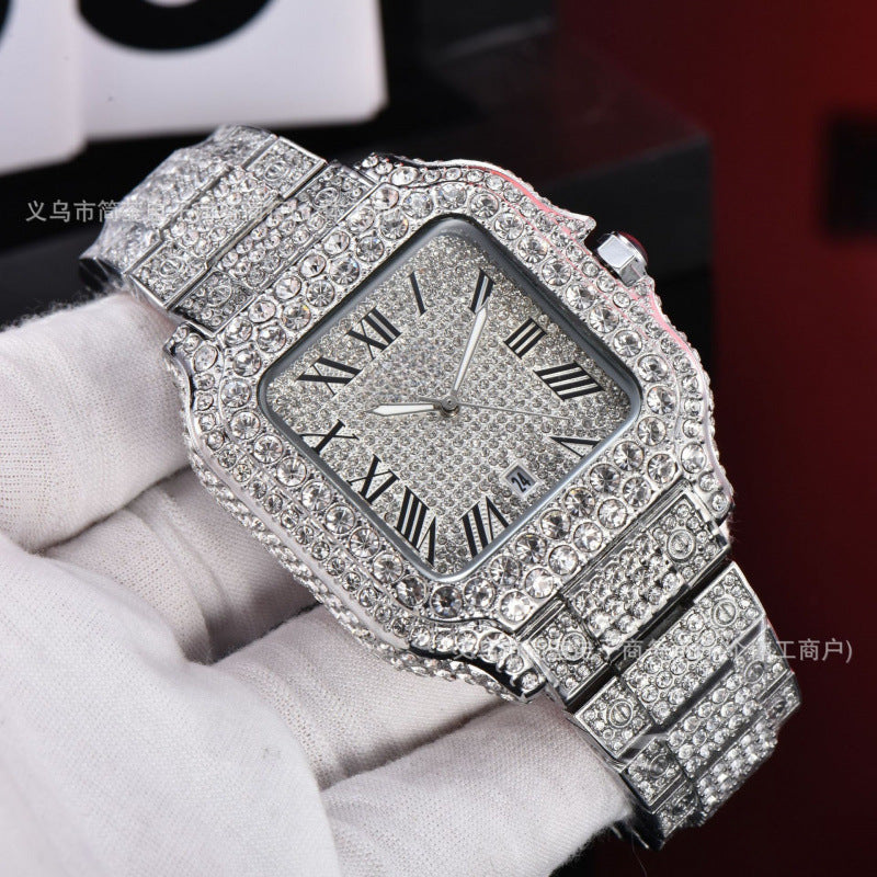 Iced Out Square Roman Numeral Quartz Watch