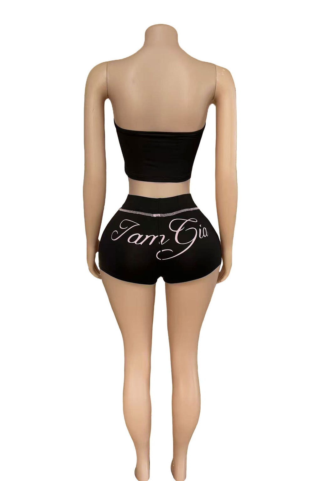 I.AM.GIA Stitch Letter Print Tube Top Biker Shorts 2 Piece Outfit Set