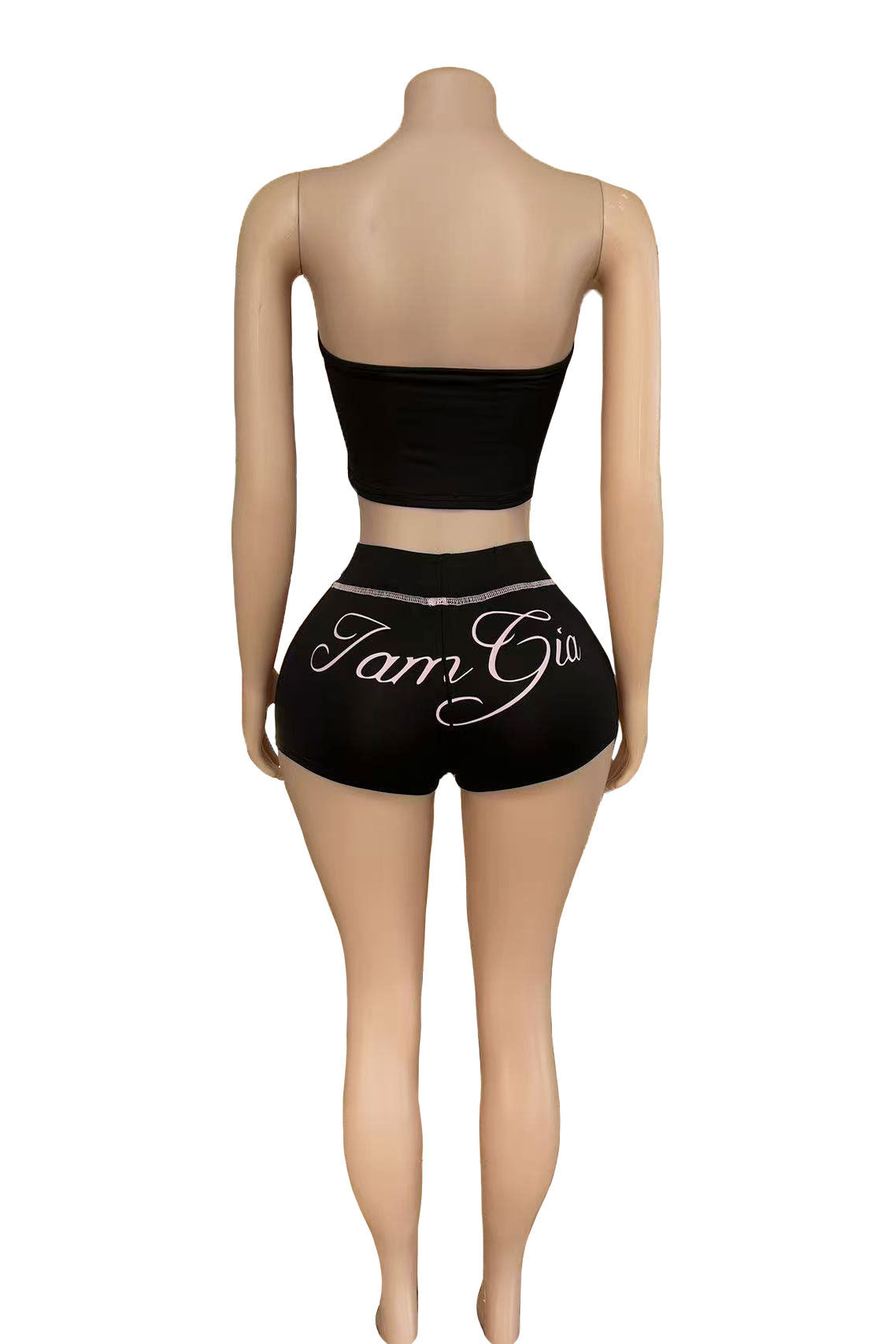 I.AM.GIA Stitch Letter Print Tube Top Biker Shorts 2 Piece Outfit Set
