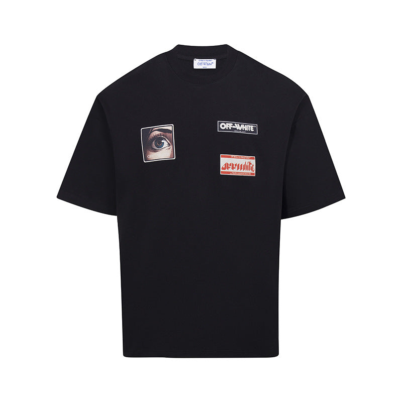 Tape Arrow Graphic Print Streetwear Crew Neck Short Sleeve T Shirt
