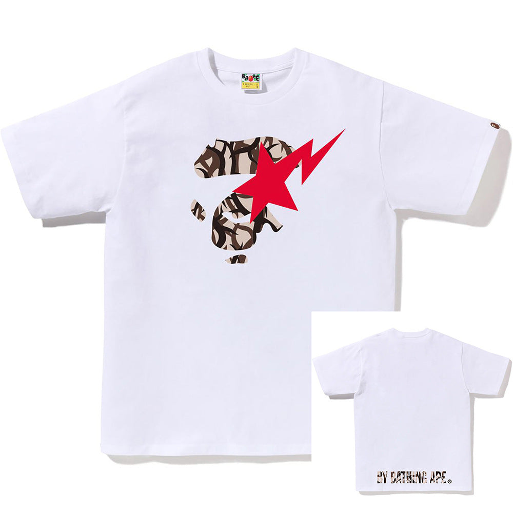 BAPE Shark Ape Head Camo Print Crew Neck Short Sleeve T‑Shirt Unisex