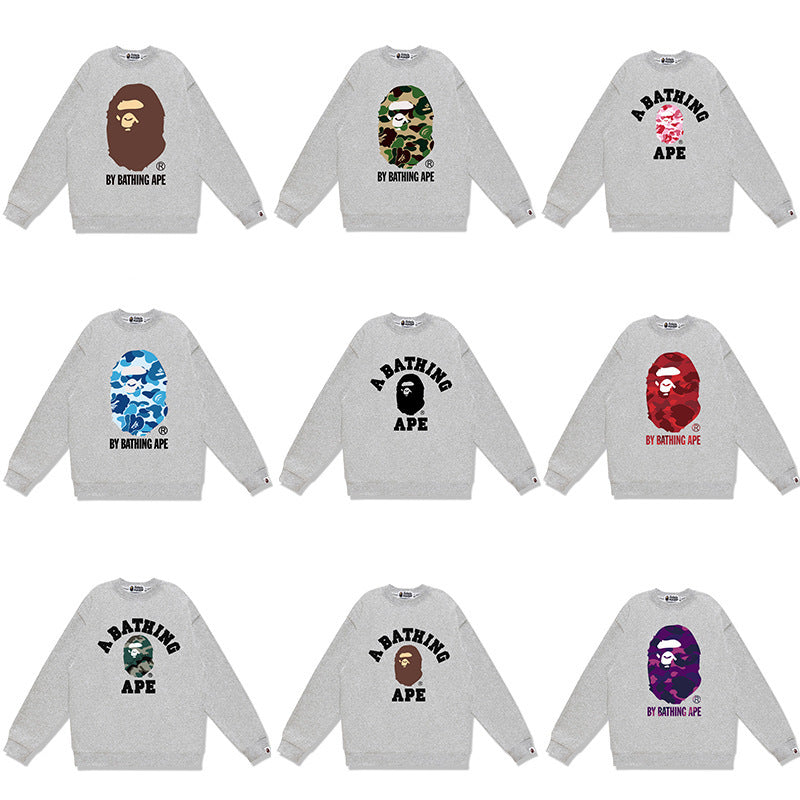 Bape Camo Ape Head Graphic Crewneck Sweatshirt Streetwear Unisex