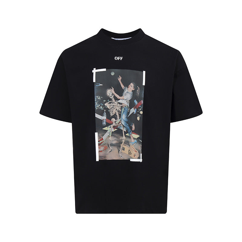 Tape Arrow Graphic Print Streetwear Crew Neck Short Sleeve T Shirt