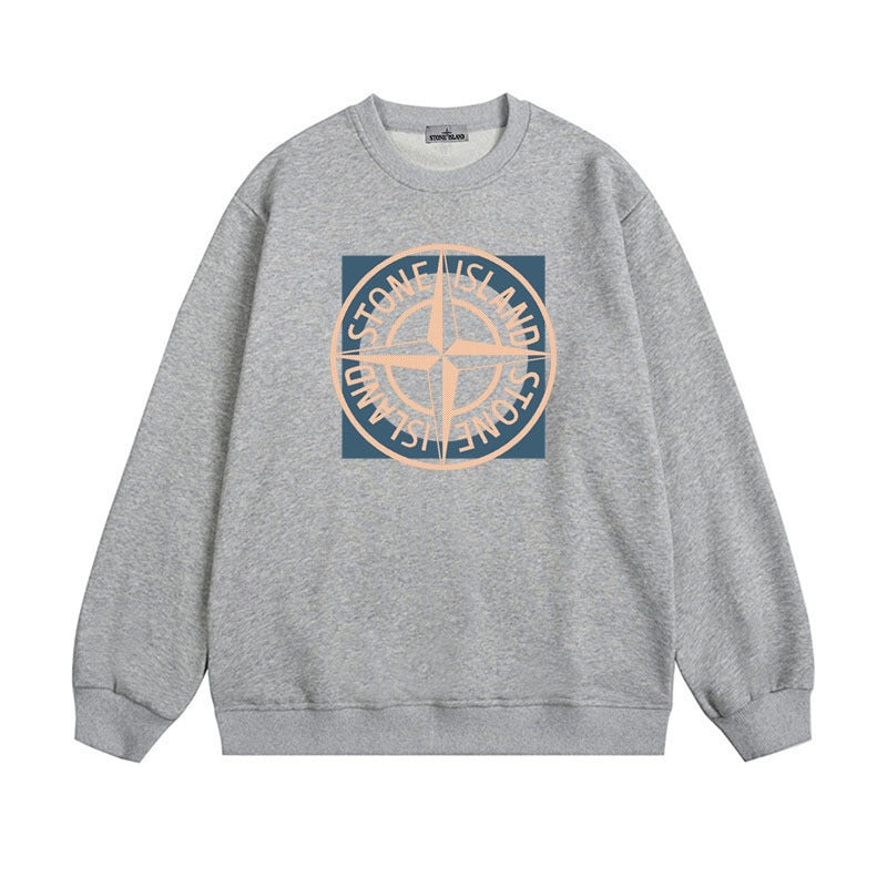 Stone Island Compass Print Crewneck Sweatshirt Men Winter Fleece Top