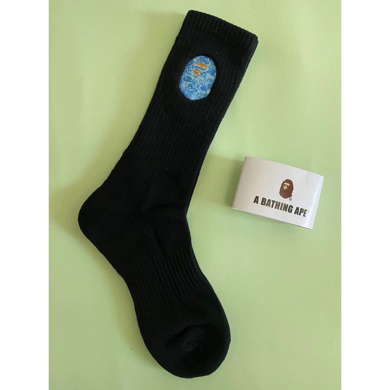 BAPE Ape Head Shark Embroidered Ribbed Crew Socks
