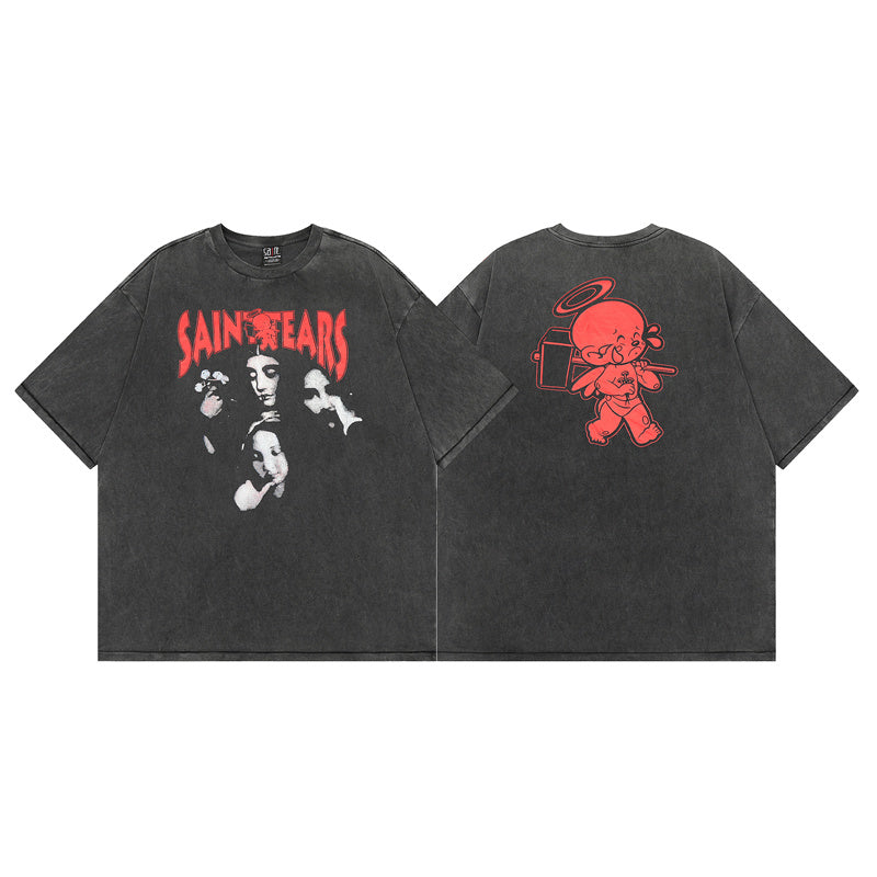 Saint Michael Vintage Washed Distressed Hole Loose Streetwear T-Shirt
