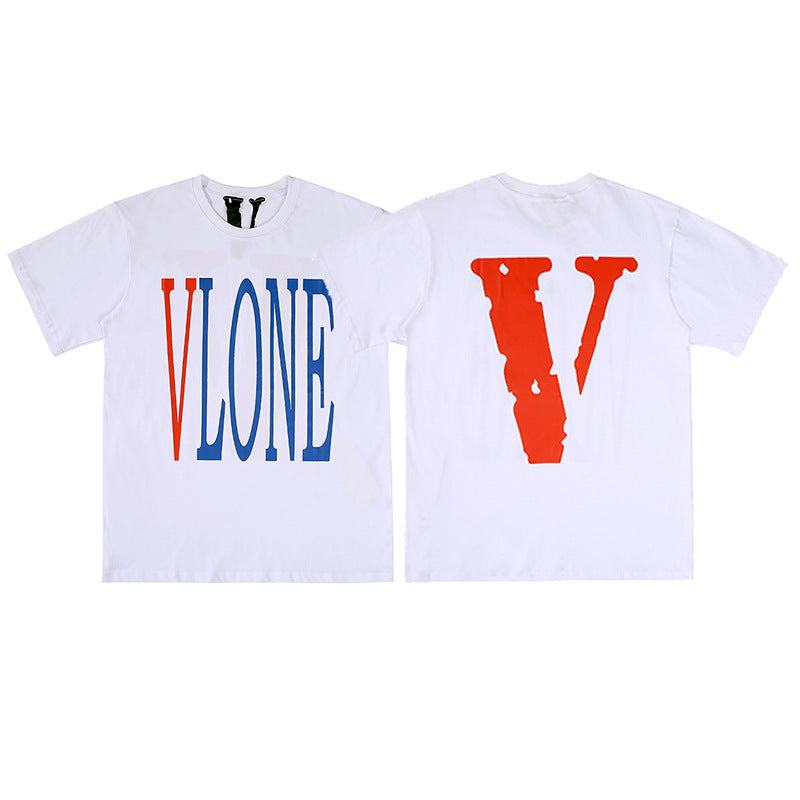 Vlone Big V Letter Graphic Print Short Sleeve Tee Streetwear Unisex