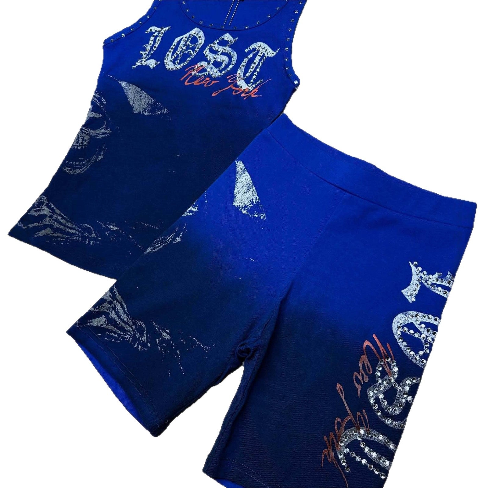 Lost Intricacy Blue Grim Glam Crop Top Shorts 2 Piece Set Women
