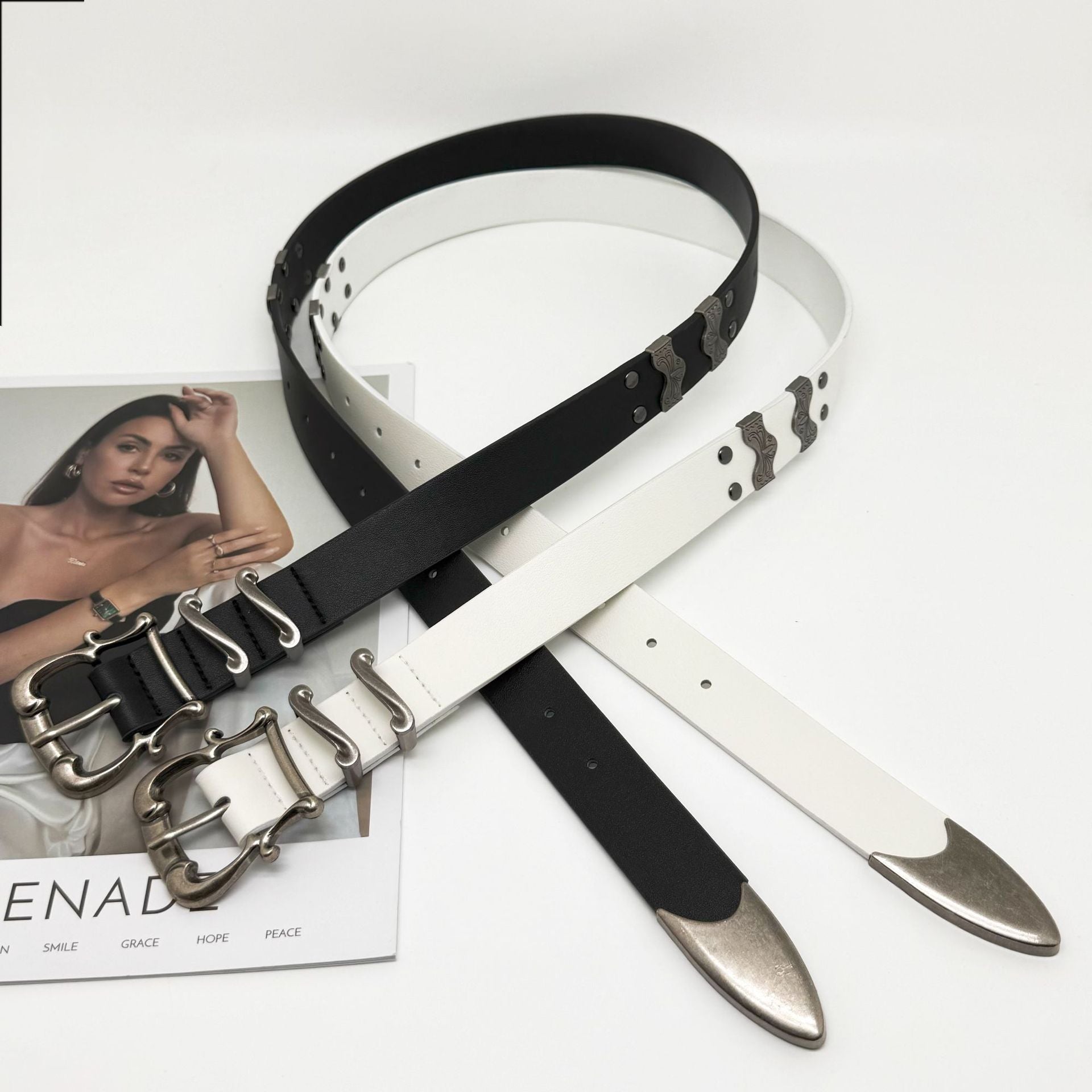 Iris Floral Kendo Western Style Leather Belt Unisex Streetwear