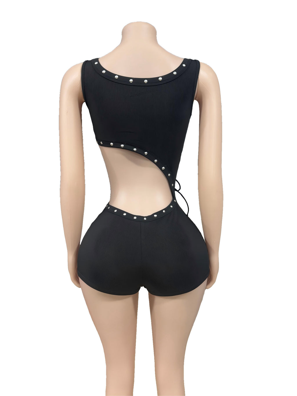 Eyelet Lace Up Cutout Sleeveless Romper Shorts