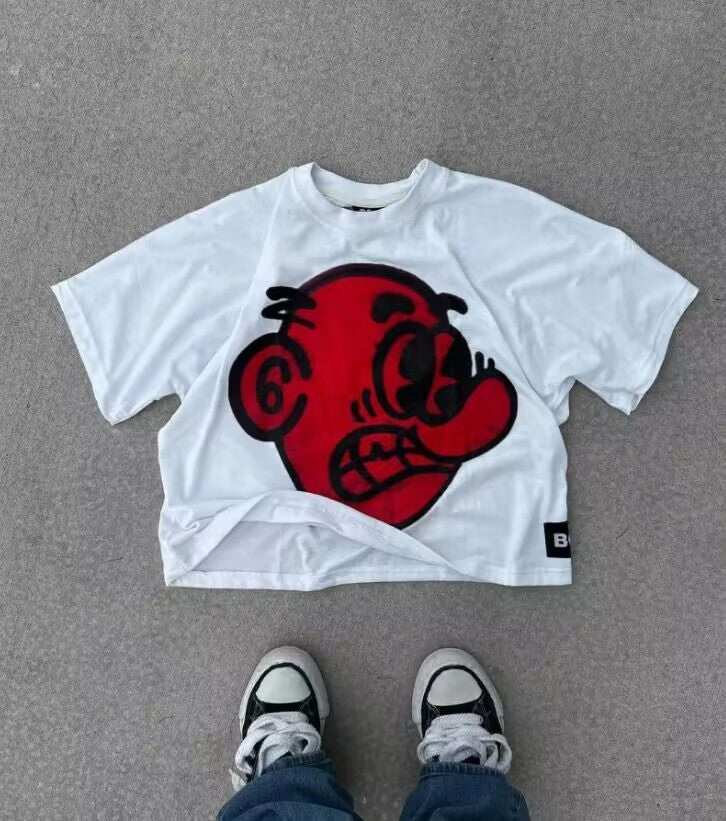 Noxick Studios Y2K Retro Porträt Oversized Vintage Baumwoll-T-Shirt