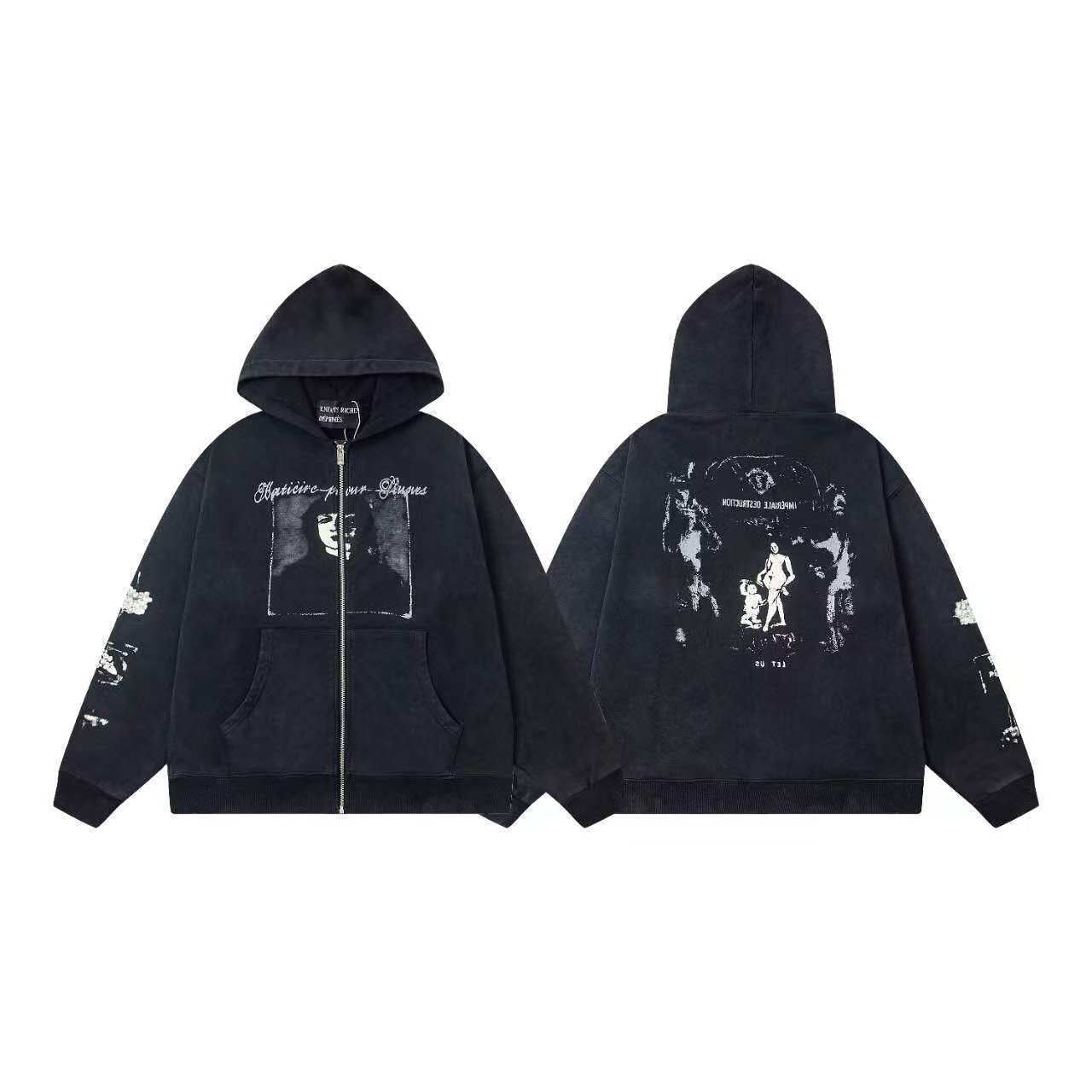 ERD Distressed Washed Vintage Full Zip Hoodie Jacket Unisex
