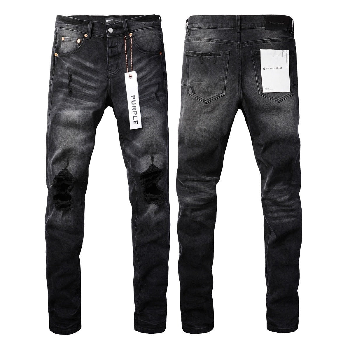 Purple Brand Men Stretch Skinny Ripped Printed Embroidered Denim Jeans