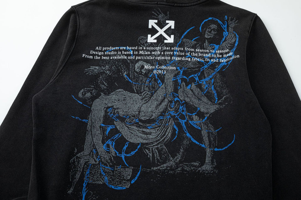 Off-White Pocket Portrait Letter Print Pullover Hoodie Unisex