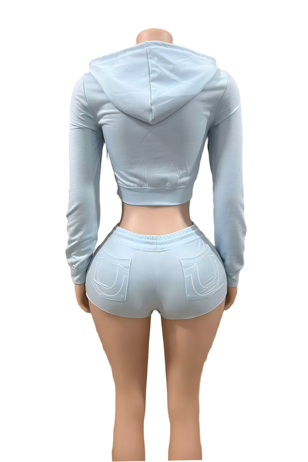 True Religion Graphic Zip Crop Hoodie Short Tracksuit Set