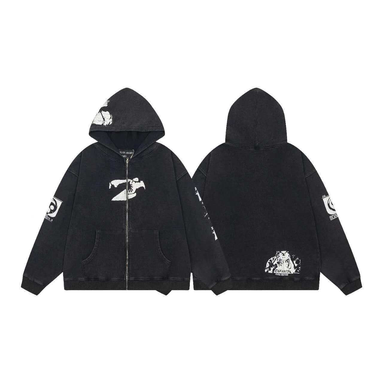 ERD Distressed Washed Vintage Full Zip Hoodie Jacket Unisex