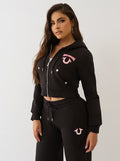 Y2K True Religion Horseshoe Logo Zip Crop Hoodie Straight Jogger 2 Piece Set