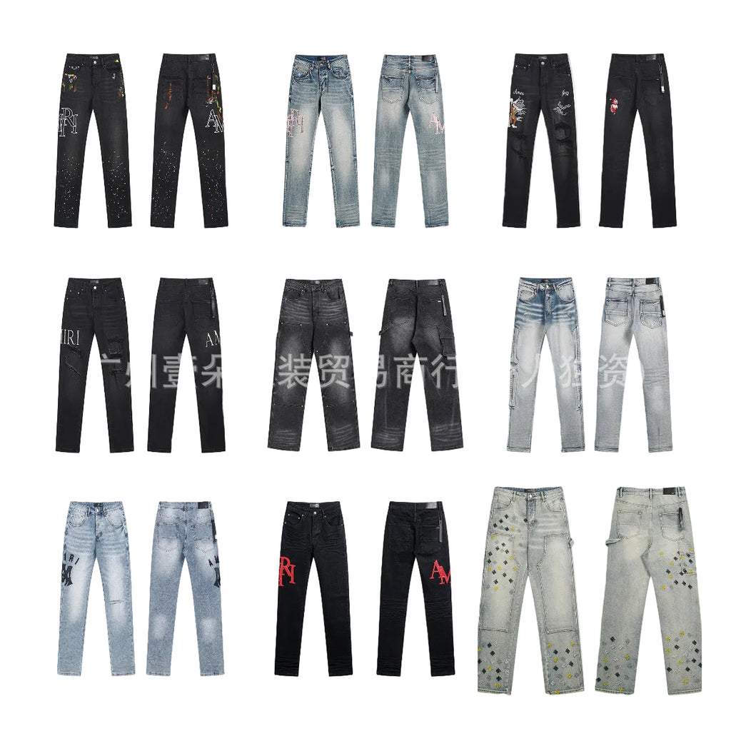 Amiri Blue Letter Embroidery Distressed Stretch Slim Fit Denim Jeans
