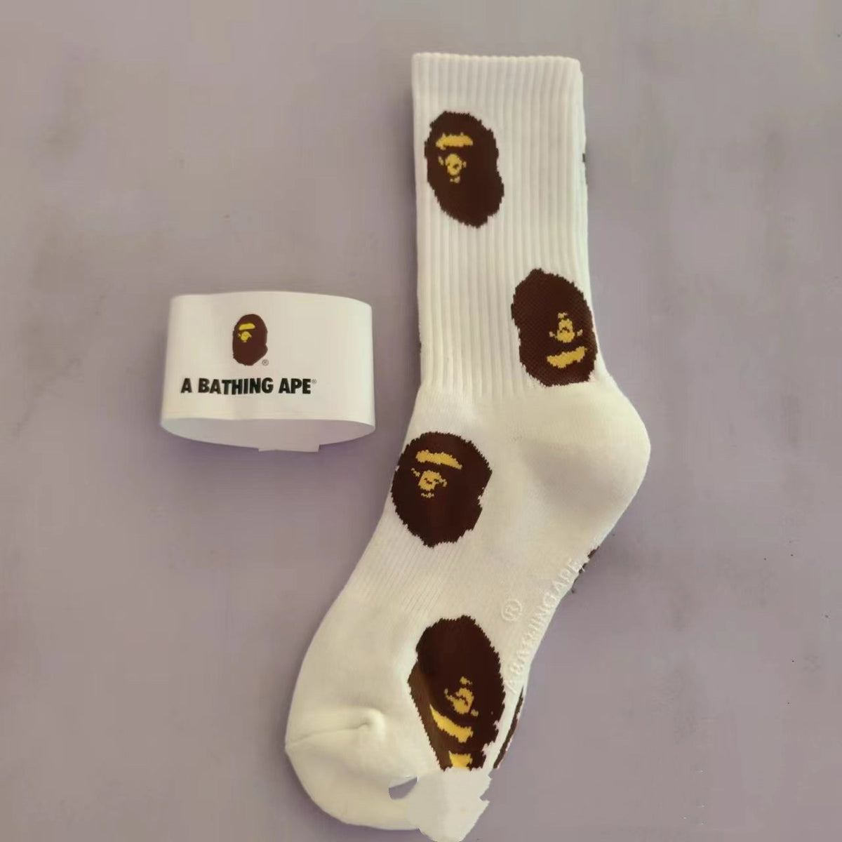BAPE Ape Head Ribbed Crew Socks Multi Graphic Prints