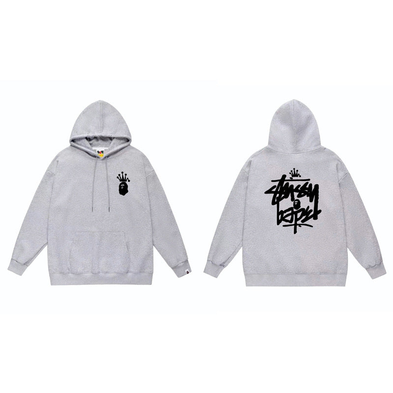 BAPE x Stussy Shark Graphic Hoodie Street Cotton Pullover Sweatshirt