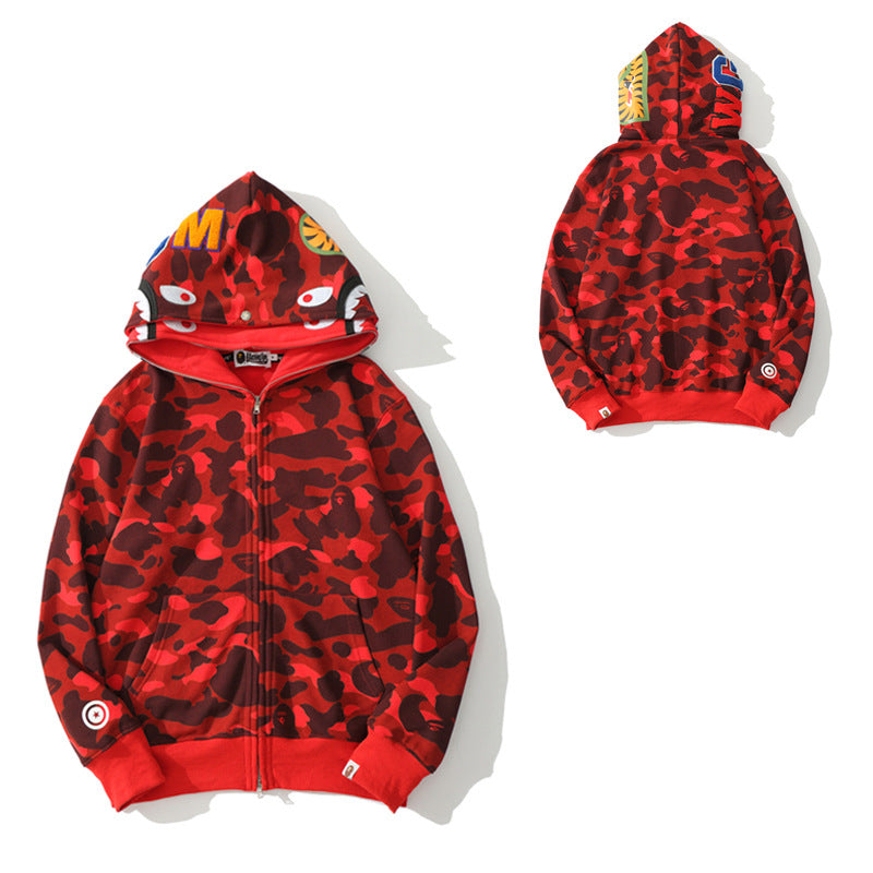 BAPE Shark Camo Print Full Zip Streetwear Hoodie Unisex