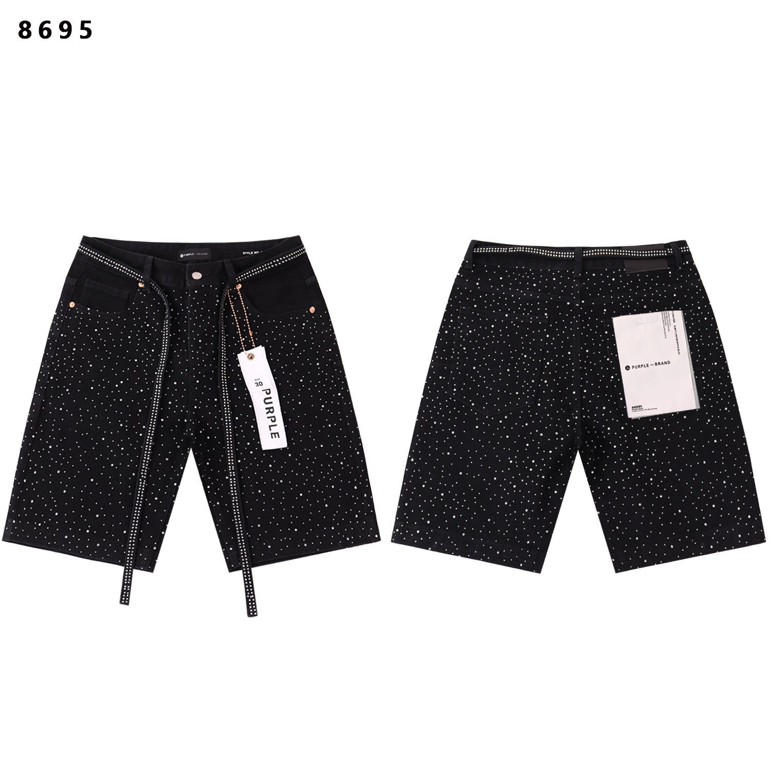 Purple Brand Rhinestone Loose Casual Denim Shorts