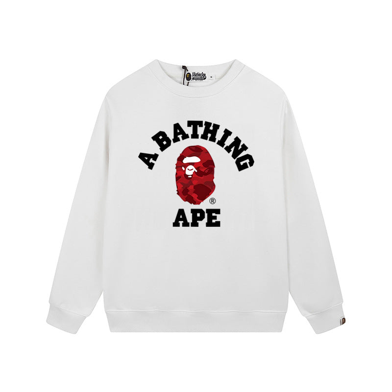 Bape Arch Letter Shark Ape Head Washed Oversized Crewneck Streetwear