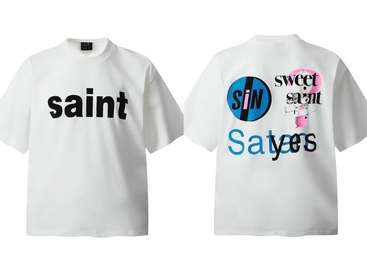 Saint Michael Vintage Washed Multi‑Print Graphic Oversized Tee Street
