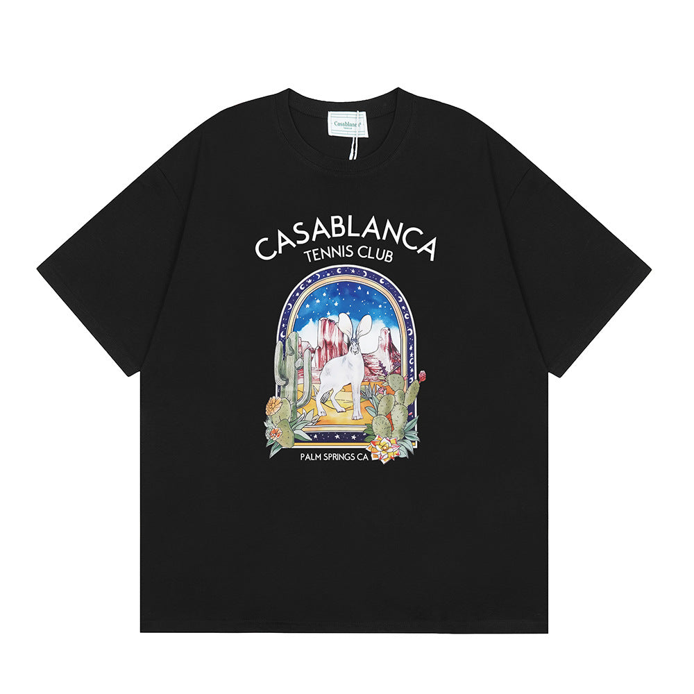 Casablanca Vintage Logo Print Loose Short Sleeve T Shirt Unisex Y2K