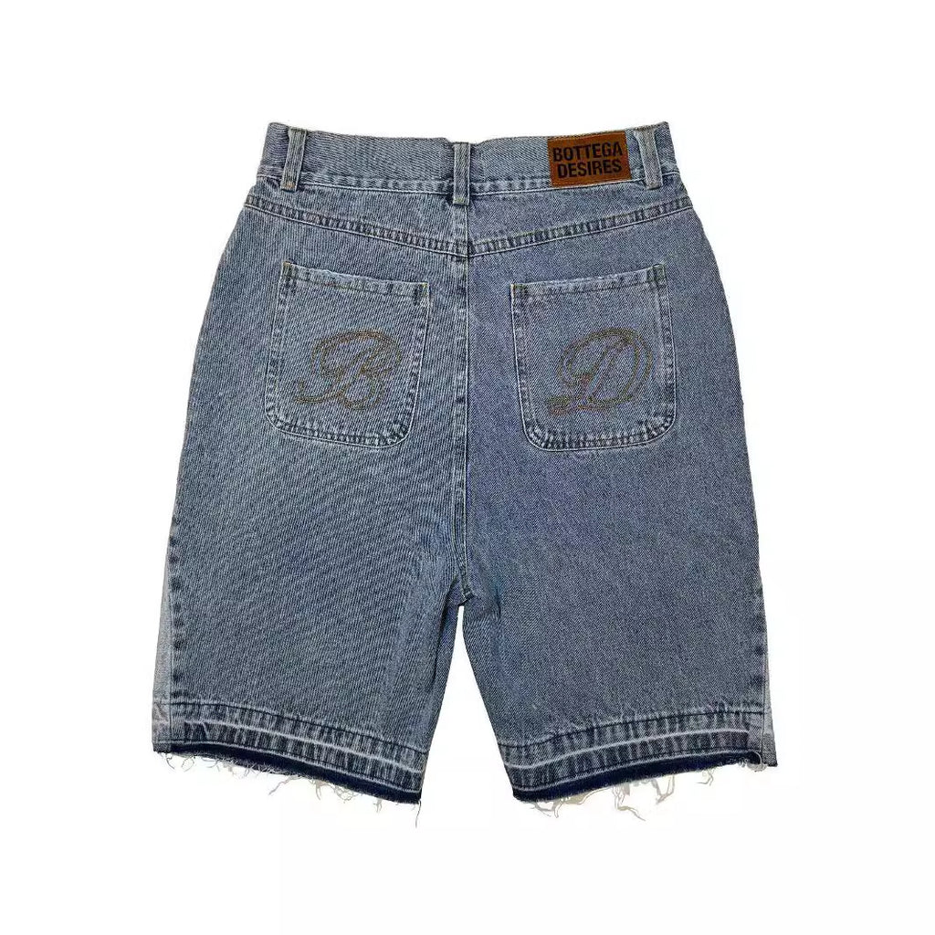 Bottega Desires Y2K Baggy Frayed Hem Denim Jort Shorts