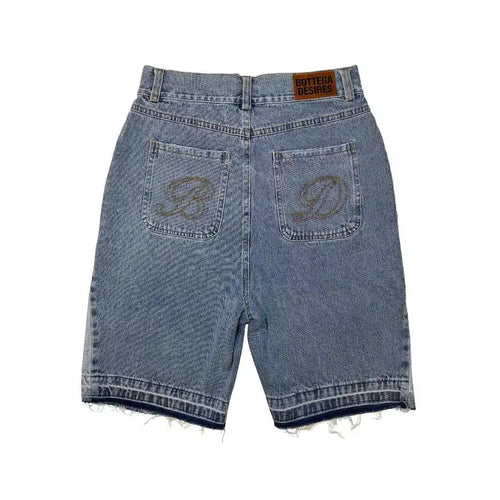 Bottega Desires Y2K Baggy Frayed Hem Denim Jort Shorts