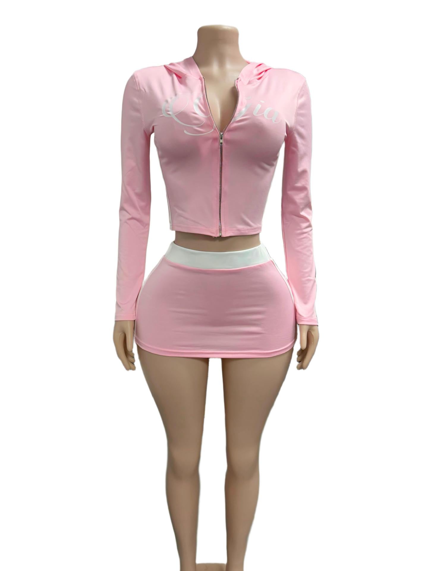 I.AM.GIA Zip Hoodie Crop Top Mini Skirt 2 Piece Set Women