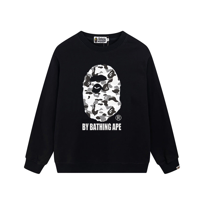 Bape Arch Letter Shark Ape Head Washed Oversized Crewneck Streetwear
